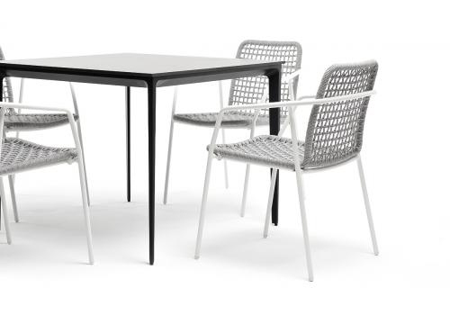  "Малага" обеденная группа на 4 персоны со стульями "Тунис", каркас белый, роуп светло-серый, фото 6 