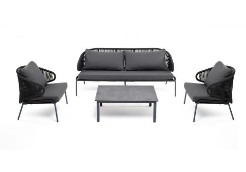  "Милан" лаунж-зона 5-местная плетеная из роупа (веревки), каркас алюминиевый серый, роуп темно-серый, фото 2 