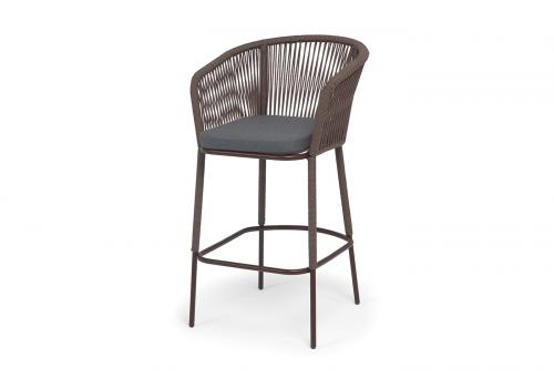  "Марсель" стул барный плетеный из роупа, каркас из стали коричневый (RAL8016) муар, роуп коричневый круглый, ткань темно-серая 027 NEW, фото 1 