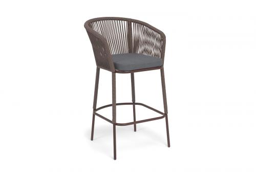  "Марсель" стул барный плетеный из роупа, каркас из стали коричневый (RAL8016) муар, роуп коричневый круглый, ткань темно-серая 027 NEW, фото 2 
