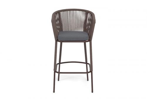  "Марсель" стул барный плетеный из роупа, каркас из стали коричневый (RAL8016) муар, роуп коричневый круглый, ткань темно-серая 027 NEW, фото 3 