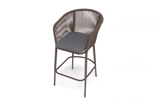  "Марсель" стул барный плетеный из роупа, каркас из стали коричневый (RAL8016) муар, роуп коричневый круглый, ткань темно-серая 027 NEW, фото 4 