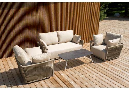  "Форли" лаунж-зона 4-местная плетеная из роупа (веревки), каркас алюминиевый светло-серый, роуп серо-коричневый, фото 1 