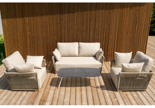  "Форли" лаунж-зона 4-местная плетеная из роупа (веревки), каркас алюминиевый светло-серый, роуп серо-коричневый, фото 4 