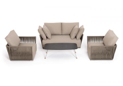  "Форли" лаунж-зона 4-местная плетеная из роупа (веревки), каркас алюминиевый светло-серый, роуп серо-коричневый, фото 31 