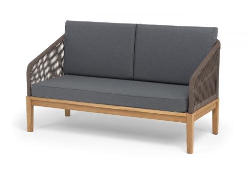  "Канны" диван 2-местный плетеный из роупа, основание дуб, роуп коричневый круглый, ткань темно-серая 027 NEW, фото 1 