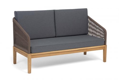  "Канны" диван 2-местный плетеный из роупа, основание дуб, роуп коричневый круглый, ткань темно-серая 027 NEW, фото 2 