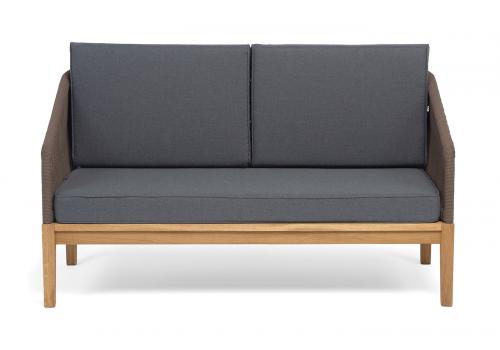  "Канны" диван 2-местный плетеный из роупа, основание дуб, роуп коричневый круглый, ткань темно-серая 027 NEW, фото 3 