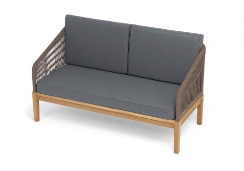  "Канны" диван 2-местный плетеный из роупа, основание дуб, роуп коричневый круглый, ткань темно-серая 027 NEW, фото 4 