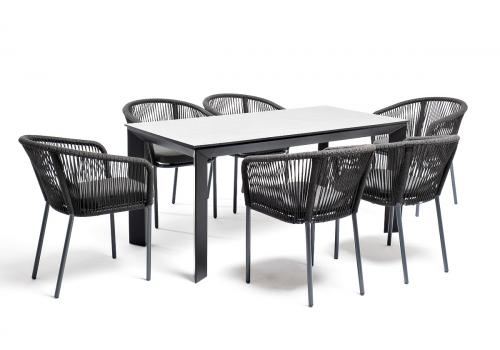  "Венето" обеденная группа на 6 персон со стульями "Марсель", каркас темно-серый, роуп темно-серый, фото 1 