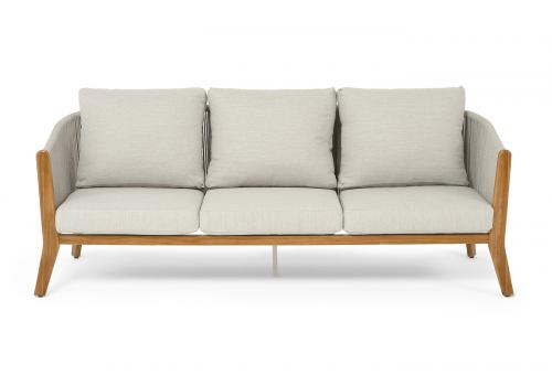  "Сидней" диван 3-местный плетеный из роупа, основание тик, каркас алюминий бежевый, роуп бежевый, ткань бежевая, фото 2 