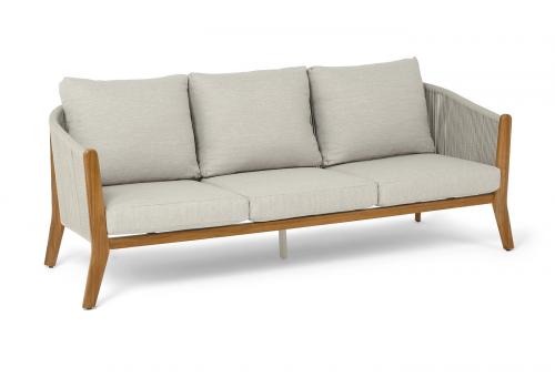  "Сидней" диван 3-местный плетеный из роупа, основание тик, каркас алюминий бежевый, роуп бежевый, ткань бежевая, фото 3 