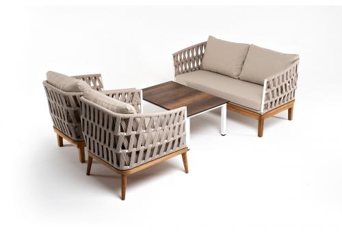  "Диего" лаунж-зона 4-местная плетеная из роупа со столиком "Канны" цвета "дуб", основание дуб, роуп бежевый, фото 2 