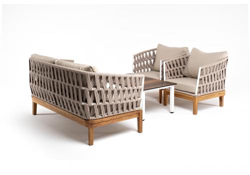  "Диего" лаунж-зона 4-местная плетеная из роупа со столиком "Канны" цвета "дуб", основание дуб, роуп бежевый, фото 3 