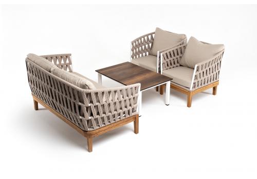  "Диего" лаунж-зона 4-местная плетеная из роупа со столиком "Канны" цвета "дуб", основание дуб, роуп бежевый, фото 4 