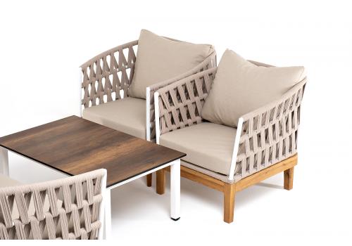  "Диего" лаунж-зона 4-местная плетеная из роупа со столиком "Канны" цвета "дуб", основание дуб, роуп бежевый, фото 5 