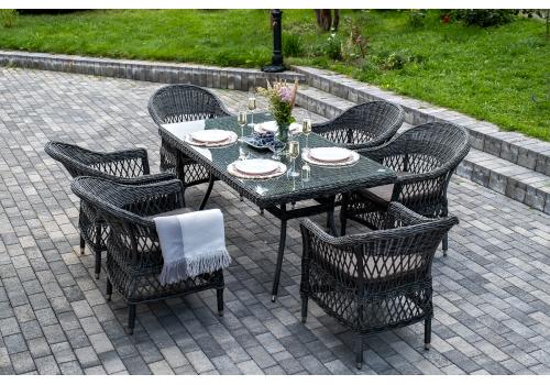  "Амароне" обеденная группа из искусственного ротанга на 6 персон, цвет графит, фото 1 