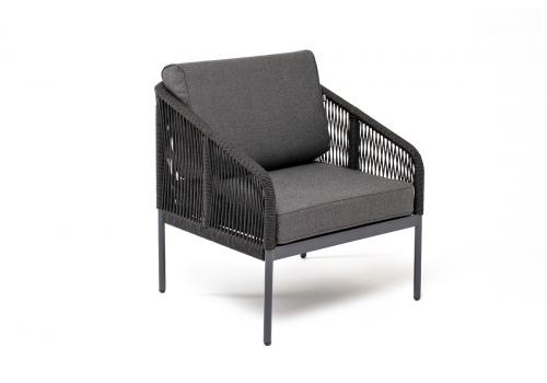  "Канны" кресло плетеное из роупа, каркас алюминий темно-серый (RAL7024) муар, роуп темно-серый круглый, ткань темно-серая 027, фото 3 