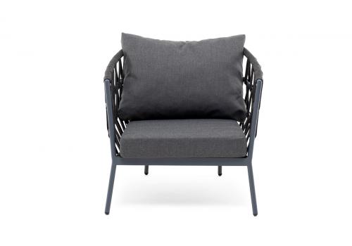  "Диего" кресло плетеное из роупа, каркас алюминий темно-серый (RAL7024) муар, роуп темно-серый круглый, ткань темно-серая 027, фото 3 