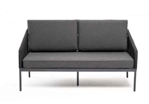  "Канны" диван 2-местный плетеный из роупа, каркас алюминий темно-серый (RAL7024) муар, роуп темно-серый круглый, ткань темно-серая 027, фото 2 