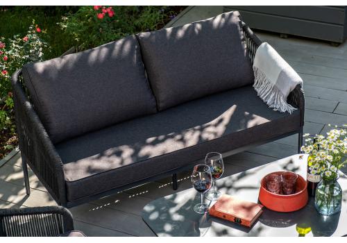  "Канны" диван 2-местный плетеный из роупа, каркас алюминий темно-серый (RAL7024) муар, роуп темно-серый круглый, ткань темно-серая 027, фото 5 