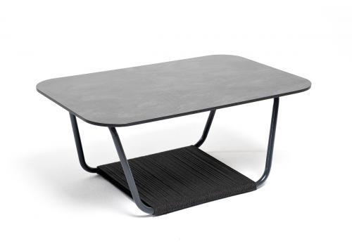  "Гранада" журнальный стол 90х60см из HPL, цвет "серый гранит", каркас темно-серый (RAL7024) муар, роуп темно-серый круглый, фото 1 