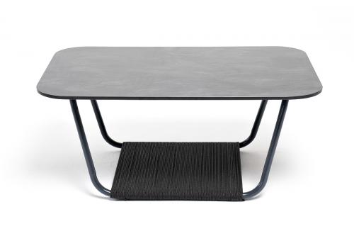  "Гранада" журнальный стол 90х60см из HPL, цвет "серый гранит", каркас темно-серый (RAL7024) муар, роуп темно-серый круглый, фото 2 