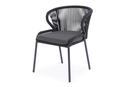  "Милан" стул плетеный из роупа, каркас алюминий темно-серый (RAL7024) муар, роуп темно-серый круглый, ткань темно-серая 027, фото 1 