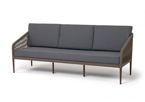  "Канны" диван 3-местный плетеный из роупа, каркас алюминий темно-серый (RAL7024) шагрень, роуп темно-серый круглый, ткань темно-серая 019, фото 1 