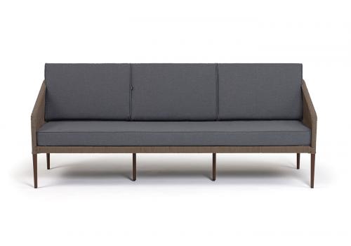  "Канны" диван 3-местный плетеный из роупа, каркас алюминий темно-серый (RAL7024) шагрень, роуп темно-серый круглый, ткань темно-серая 019, фото 2 