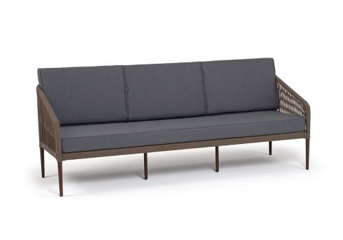  "Канны" диван 3-местный плетеный из роупа, каркас алюминий темно-серый (RAL7024) шагрень, роуп темно-серый круглый, ткань темно-серая 019, фото 3 