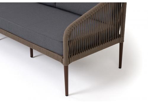  "Канны" диван 3-местный плетеный из роупа, каркас алюминий темно-серый (RAL7024) шагрень, роуп темно-серый круглый, ткань темно-серая 019, фото 4 