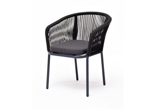  "Марсель" стул плетеный из роупа, каркас алюминий темно-серый (RAL7024) муар, роуп темно-серый круглый, ткань темно-серая 027, фото 1 