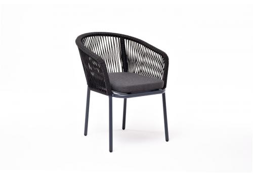  "Марсель" стул плетеный из роупа, каркас алюминий темно-серый (RAL7024) муар, роуп темно-серый круглый, ткань темно-серая 027, фото 3 