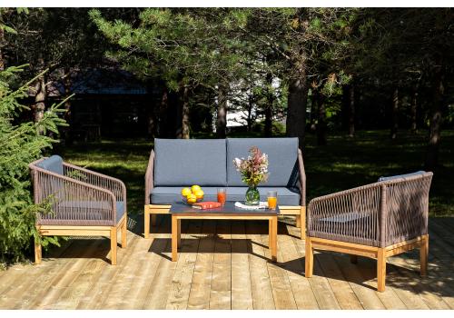  "Канны" лаунж-зона 4-местная из роупа со столиком "Канны" (серый гранит), основание дуб, роуп коричневый, фото 1 