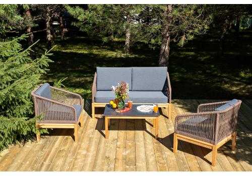  "Канны" лаунж-зона 4-местная из роупа со столиком "Канны" (серый гранит), основание дуб, роуп коричневый, фото 2 