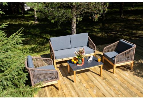  "Канны" лаунж-зона 4-местная из роупа со столиком "Канны" (серый гранит), основание дуб, роуп коричневый, фото 4 