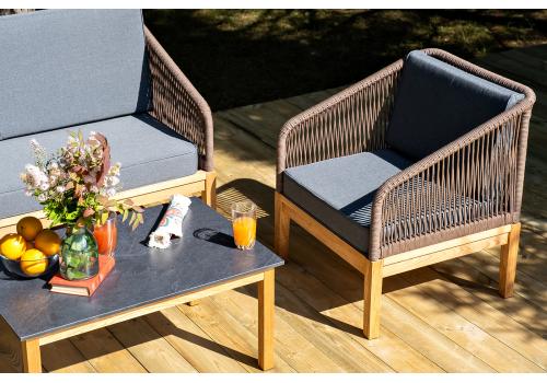  "Канны" лаунж-зона 4-местная из роупа со столиком "Канны" (серый гранит), основание дуб, роуп коричневый, фото 7 