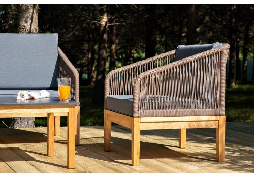  "Канны" лаунж-зона 4-местная из роупа со столиком "Канны" (серый гранит), основание дуб, роуп коричневый, фото 8 