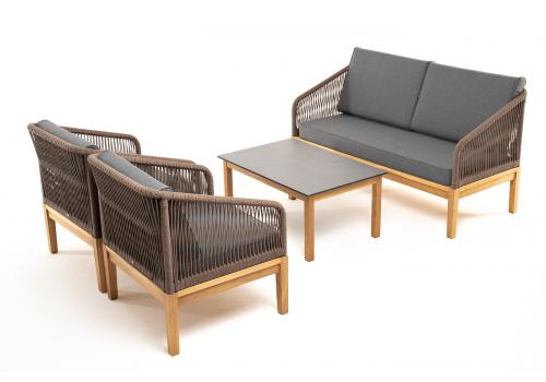  "Канны" лаунж-зона 4-местная из роупа со столиком "Канны" (серый гранит), основание дуб, роуп коричневый, фото 23 