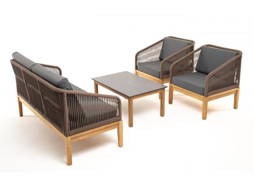  "Канны" лаунж-зона 4-местная из роупа со столиком "Канны" (серый гранит), основание дуб, роуп коричневый, фото 25 