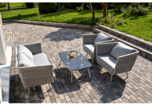  "Монако" лаунж-зона 4-местная из роупа со столом "Верона" (серый гранит), каркас светло-серый, роуп светло-серый, фото 1 