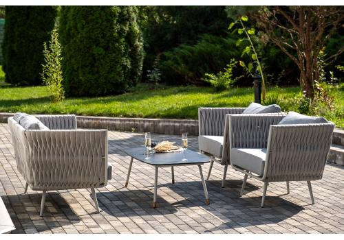  "Монако" лаунж-зона 4-местная из роупа со столом "Верона" (серый гранит), каркас светло-серый, роуп светло-серый, фото 3 