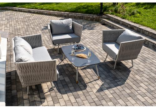  "Монако" лаунж-зона 4-местная из роупа со столом "Верона" (серый гранит), каркас светло-серый, роуп светло-серый, фото 4 