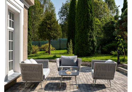  "Монако" лаунж-зона 4-местная из роупа со столом "Верона" (серый гранит), каркас светло-серый, роуп светло-серый, фото 5 