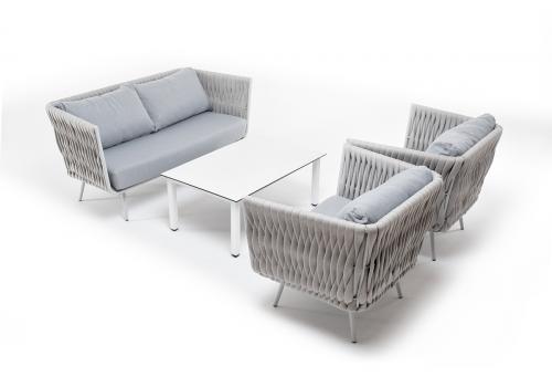  "Монако" лаунж-зона 4-местная из роупа со столом "Верона" (серый гранит), каркас светло-серый, роуп светло-серый, фото 22 