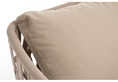  "Диего" диван 2-местный плетеный из роупа, каркас алюминий белый муар, роуп бежевый круглый, ткань бежевая 052, фото 4 