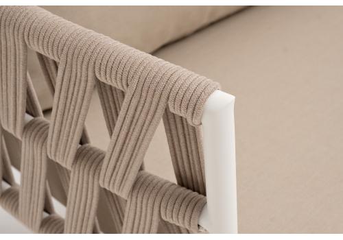  "Диего" диван 2-местный плетеный из роупа, каркас алюминий белый муар, роуп бежевый круглый, ткань бежевая 052, фото 5 