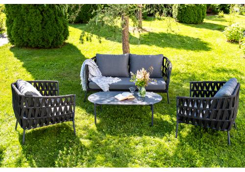  "Диего" лаунж-зона 4-местная плетеная из роупа (веревки), каркас алюминиевый темно-серый, роуп темно-серый, фото 1 