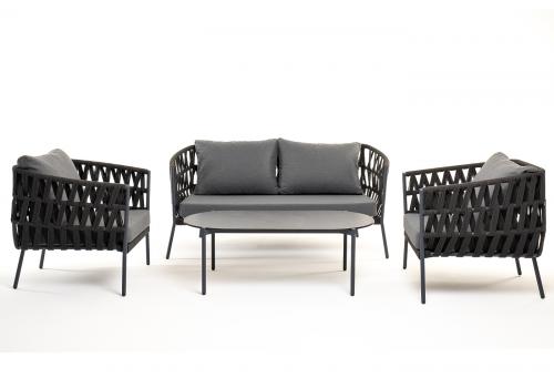  "Диего" лаунж-зона 4-местная плетеная из роупа (веревки), каркас алюминиевый темно-серый, роуп темно-серый, фото 16 